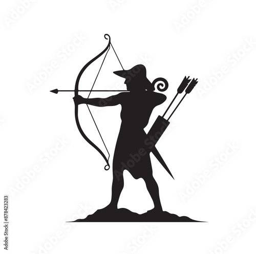 Silhouette of an ancient cavalry soldier aiming with archery weapon