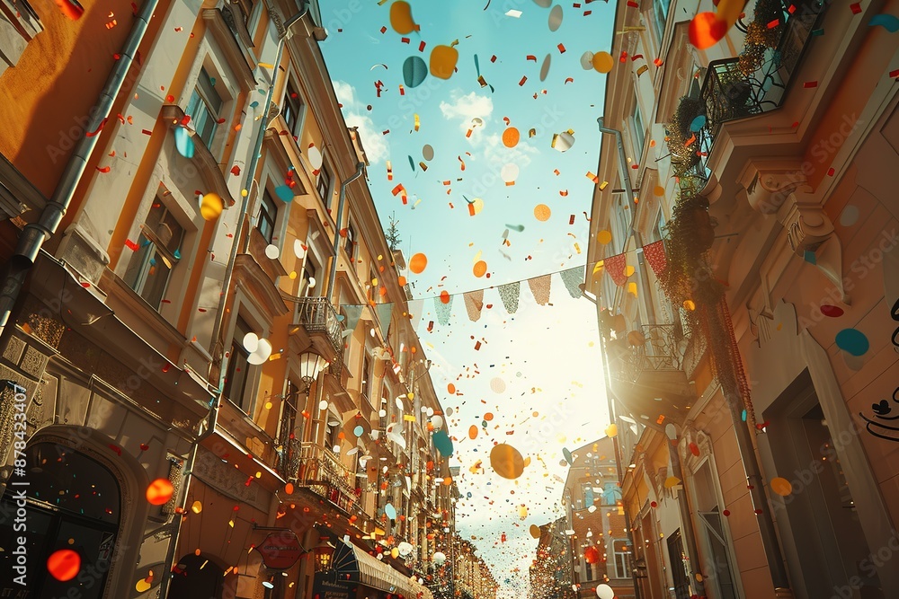 Naklejka premium background of confetti in the air celebration in the city