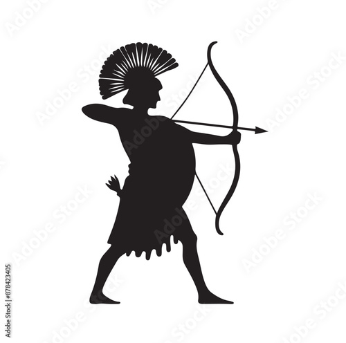 Silhouette of an ancient cavalry soldier aiming with archery weapon