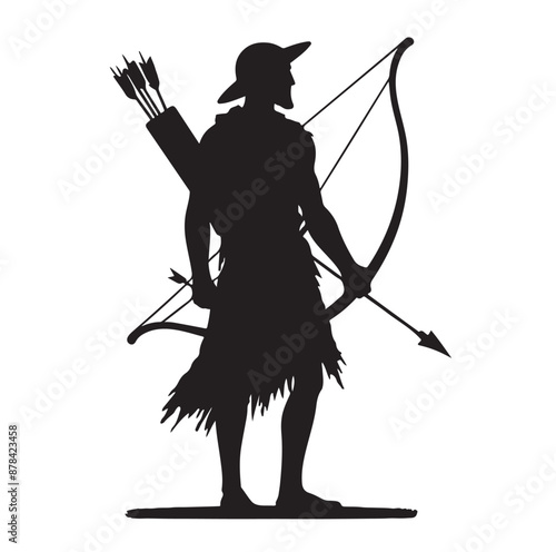 Silhouette of an ancient cavalry soldier aiming with archery weapon
