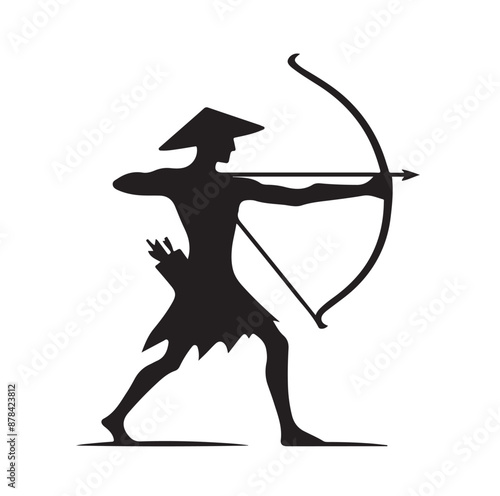 Silhouette of an ancient cavalry soldier aiming with archery weapon