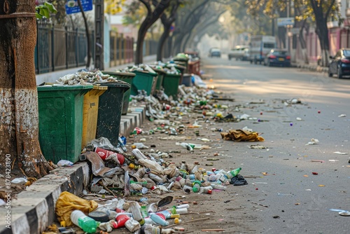 Street littered with trash in India