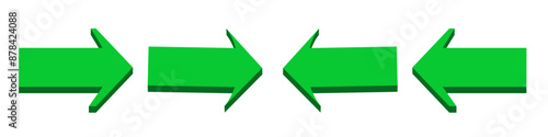  arrows 3d green icon. arrow sign three-dimensional shape with left and right direction of true stright symbol. isolated on white background. button for web, e-mail, e-commerce, graphics design