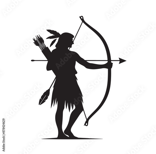 Silhouette of an ancient cavalry soldier aiming with archery weapon