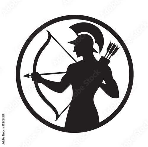 Silhouette of an ancient cavalry soldier aiming with archery weapon