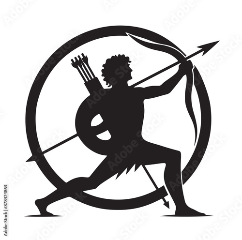 Silhouette of an ancient cavalry soldier aiming with archery weapon