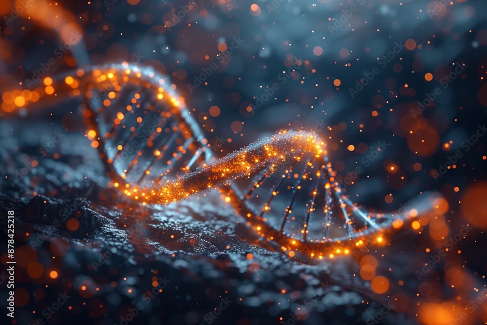 Glowing DNA Double Helix in Turquoise and Orange on Dark Background Glowing DNA Double Helix in Turquoise and Orange on Dark Background