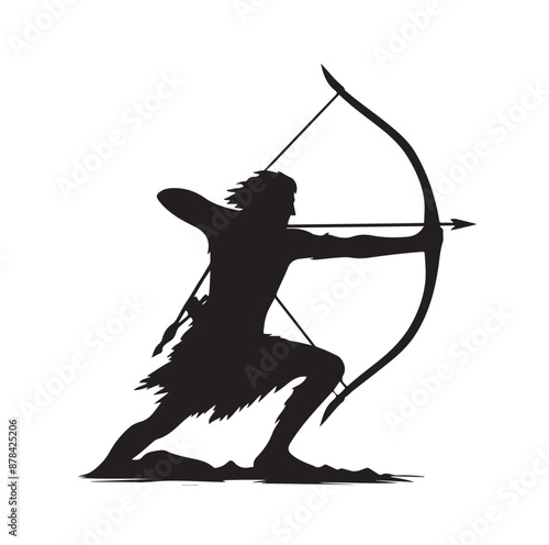 Silhouette of an ancient cavalry soldier aiming with archery weapon