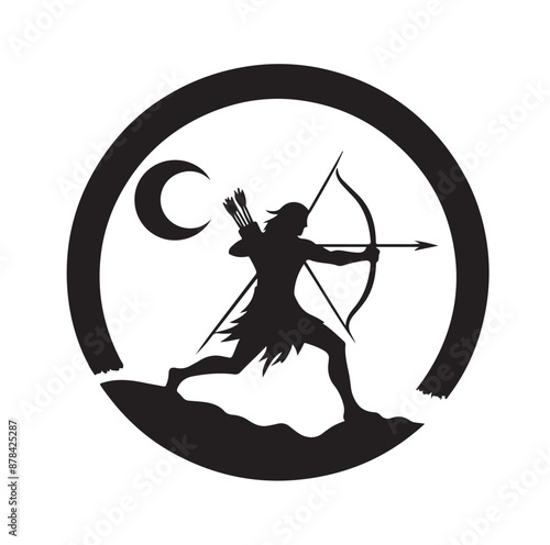 Silhouette of an ancient cavalry soldier aiming with archery weapon