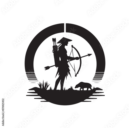 Silhouette of an ancient cavalry soldier aiming with archery weapon