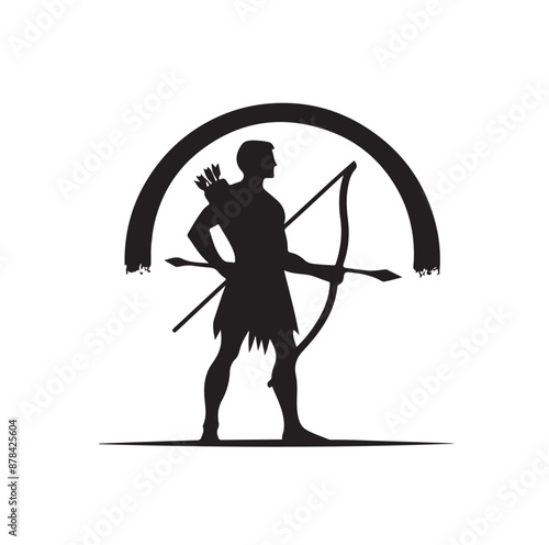 Silhouette of an ancient cavalry soldier aiming with archery weapon