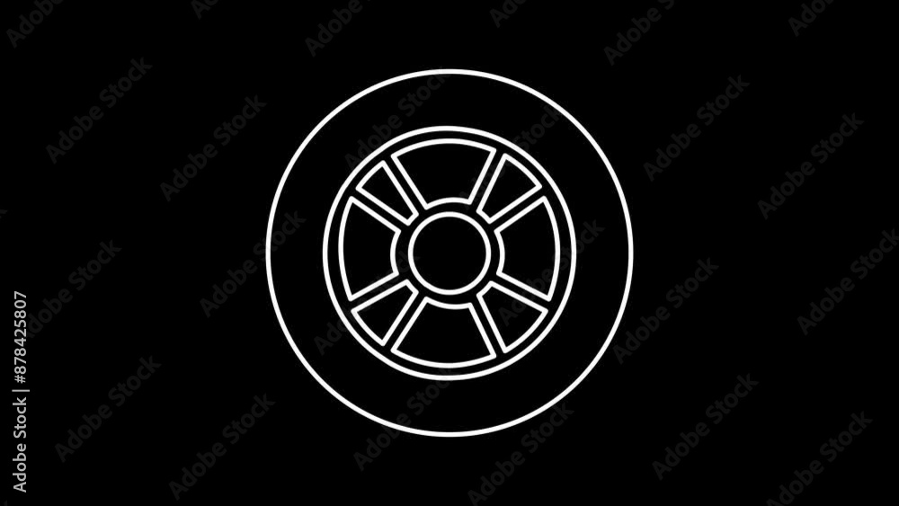 Animated of tyre icon. wheel icon line animation concept Animated of tyre icon. wheel icon line animation concept