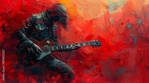 Musician with a guitar. Rock guitarist guitar player abstract vector illustration with large strokes of paint.