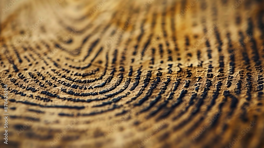 A detailed view of a fingerprint imprinted on a wooden surface A detailed view of a fingerprint imprinted on a wooden surface