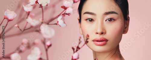 Close up portrait of a woman with cherry blossoms © BraveSpirit