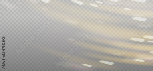 Prism light flare effect in motion, yellow light overlay background with warm shine of crystal glass, shiny glow. Prism light dispersion with rays and shiny glares effect of sun light. Vector