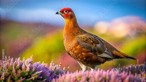 Red Grouse (Lagopus lagopus) on a grouse moor in the highlands of Scotland, United Kingdom.  photo