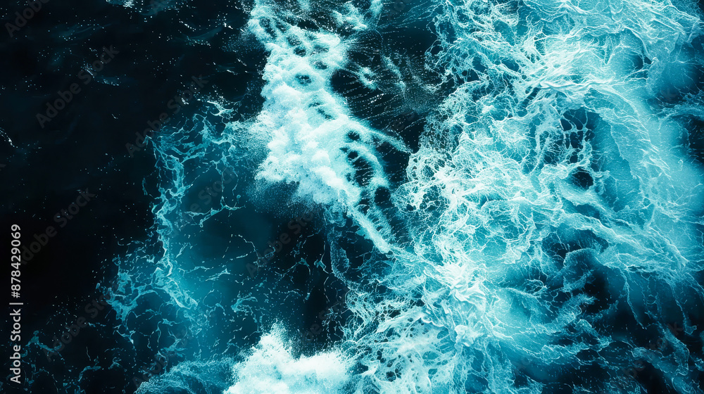 Fototapeta premium High angle view of ocean waves crashing into each other