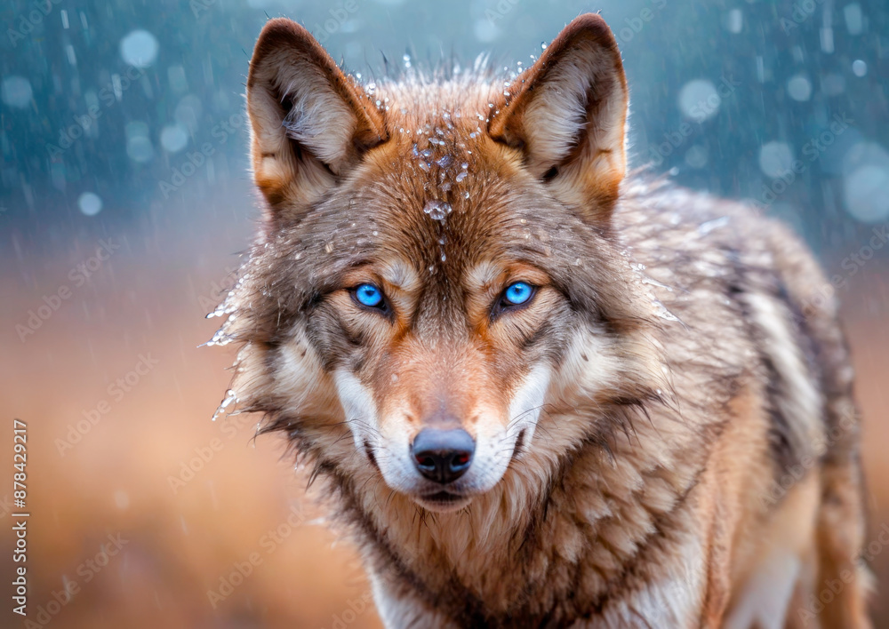 Fototapeta premium Wolf with Blue Eyes in the Snow