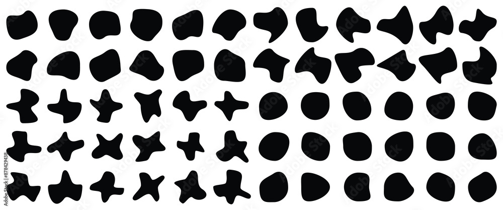 Fototapeta premium Organic l blob shapes. Round abstract organic shape collection. Pebble, drops, and stone silhouettes. Random abstract liquid organic irregular blotch shapes. Collection