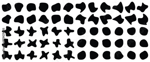 Organic l blob shapes. Round abstract organic shape collection. Pebble, drops, and stone silhouettes. Random abstract liquid organic irregular blotch shapes. Collection