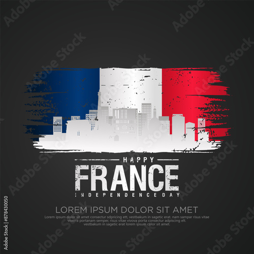 France day greeting card with grunge and splash effect on flag as a symbol of independence