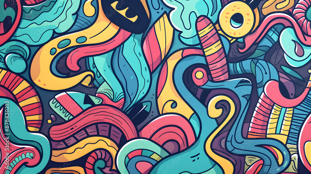 Cool modern seamless pattern with teen doodles Cool modern seamless pattern with teen doodles