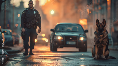 Police officer and his trusty German Shepherd partner 