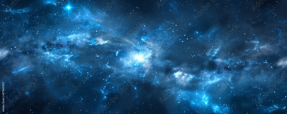 Fototapeta premium Gazing at a mesmerizing blue nebula cloud in the vast universe, feeling awe and curiosity about the infinite cosmos
