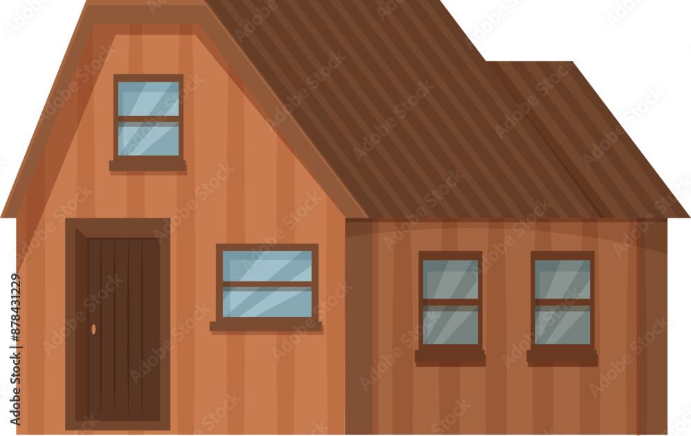 Simple wooden suburban family house with brown roof illustration on white background Simple wooden suburban family house with brown roof illustration on white background