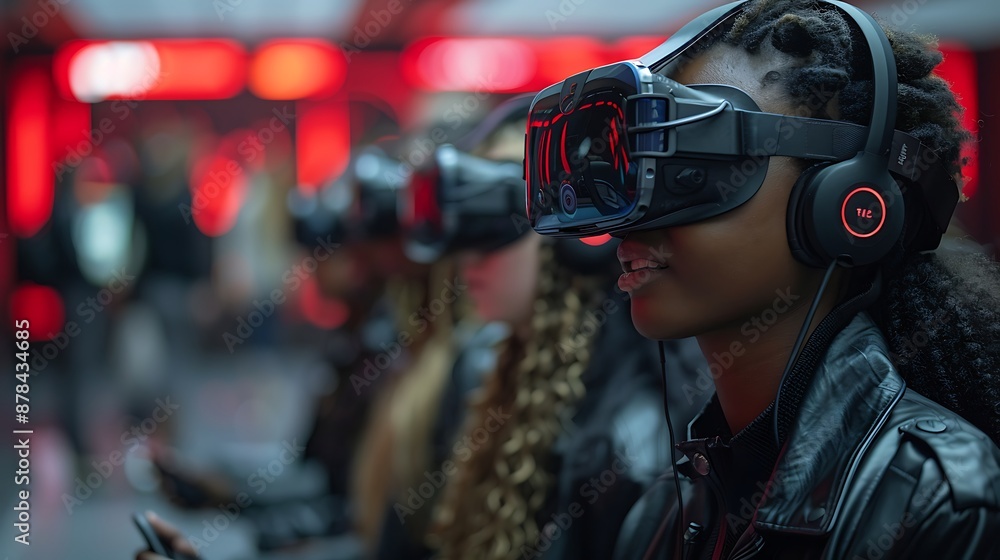 Diverse Group of Students Using VR Headsets in Modern Classroom Diverse Group of Students Using VR Headsets in Modern Classroom