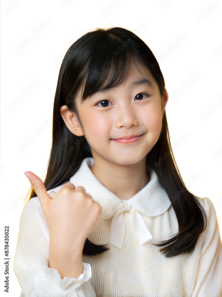 turn side cute asian teenager girl, pointing back with thumb to copy space, png format, isolated on white background turn side cute asian teenager girl, pointing back with thumb to copy space, png format, isolated on white background