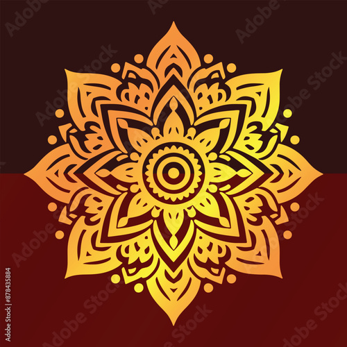 Luxury ornamental Arabesque mandala design with golden and black color background 