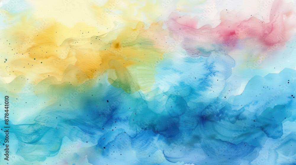 A vibrant abstract watercolor painting blending various shades of yellow, blue, green, and pink, creating a beautiful fluid and ethereal look with a soft gradient effect. A vibrant abstract watercolor painting blending various shades of yellow, blue, green, and pink, creating a beautiful fluid and ethereal look with a soft gradient effect.