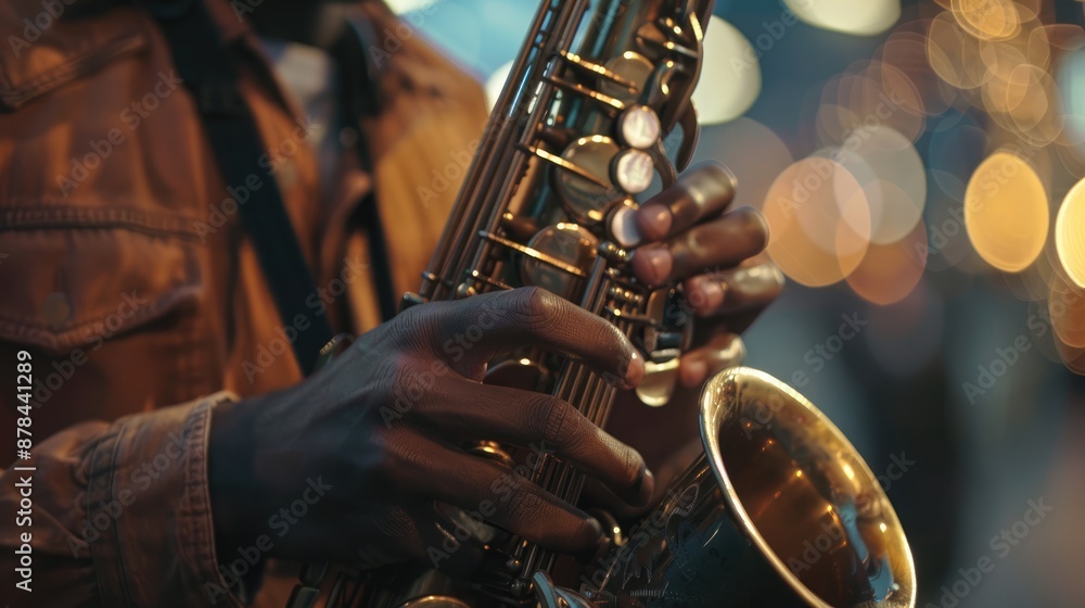 Obraz premium A close-up of a musician playing the saxophone
