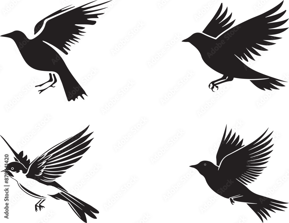 Obraz premium Flying birds vector image. Birds Silhouette Icon Set: Elegant Vector Designs for Your Creative Projects