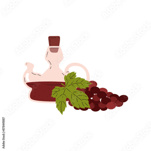 Vector of grape vinegar in a glass decanter on an isolated background.