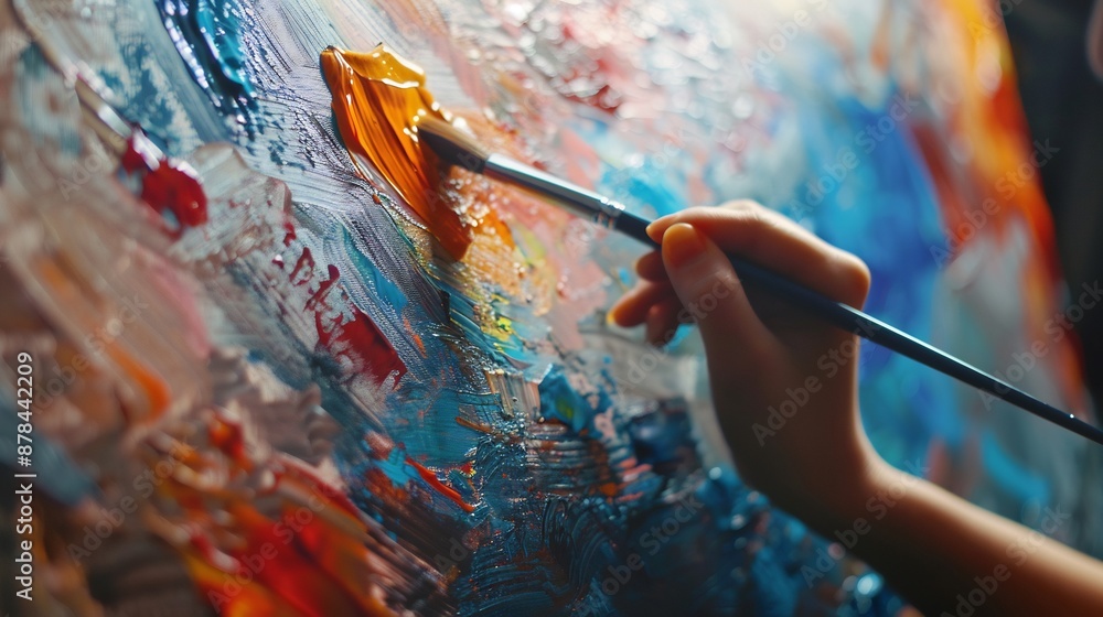 Close-up of Artist's Hand Mixing Paint on a Canvas Close-up of Artist's Hand Mixing Paint on a Canvas