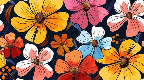 Wallpaper Mural An array of colorful flowers in full bloom set against a dark background, showcasing the vivid beauty and diversity of nature's floral offerings in an abstract style. Torontodigital.ca