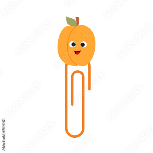 Hand drawn paper clips with apricot character for kids. Cute funny safety pins