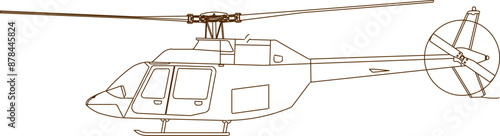 Vector silhouette illustration sketch of detailed design of a helicopter flying vehicle with advanced technology