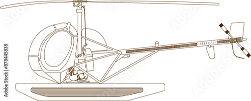 Vector silhouette illustration sketch of detailed design of a helicopter flying vehicle with advanced technology