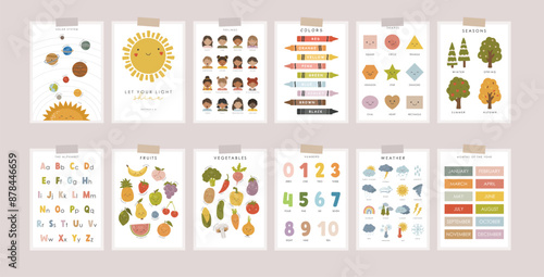 Set of Educational Posters, Kids Wall Decor, Kindergarten Decor, Classroom Posters, Feelings, Letters, Numbers, Colors, Seasons, Preschool Wall Prints, Kids Bible verse, Vector kids design