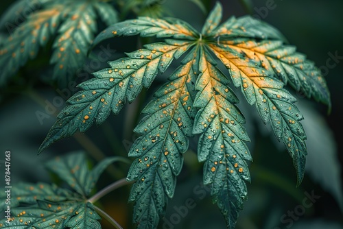 Leaf miner on cannabis leaves, Agricultural pests and plant deseases with black and dark background photo