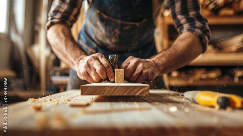 A close-up of a carpenter assembling furniture A close-up of a carpenter assembling furniture