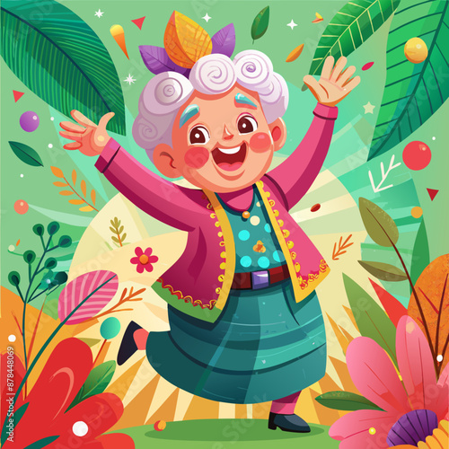 Cheerful and playful elderly woman having fun 