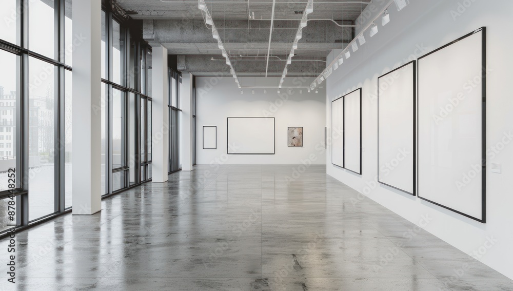 Modern Gallery Interior with Blank Frames Modern Gallery Interior with Blank Frames