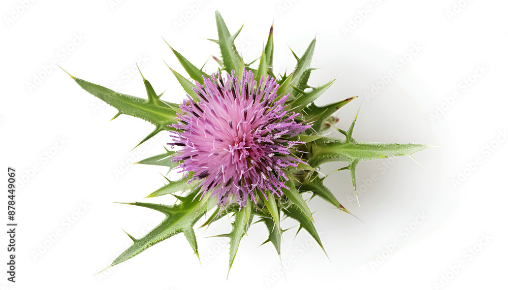 milk thistle flower isolated on white background. Top view milk thistle flower isolated on white background. Top view