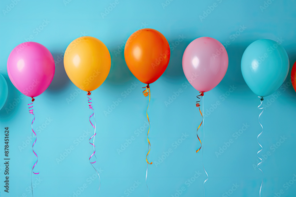 Colorful balloons floating on blue background. Colorful balloons floating on blue background.