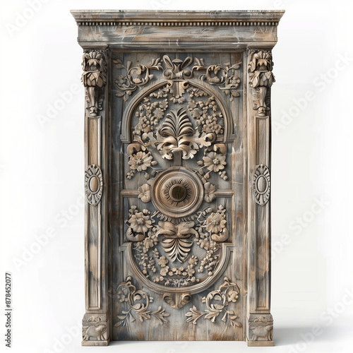 Elegant wooden door framed on a white background